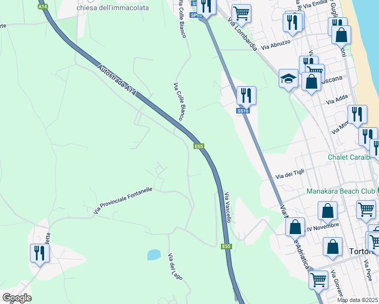 map of restaurants, bars, coffee shops, grocery stores, and more near 10 Via Colle Bianco in Provincia di Teramo