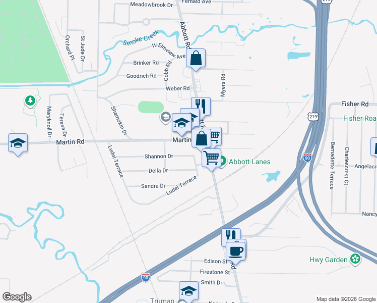 map of restaurants, bars, coffee shops, grocery stores, and more near 168 Shannon Drive in Buffalo
