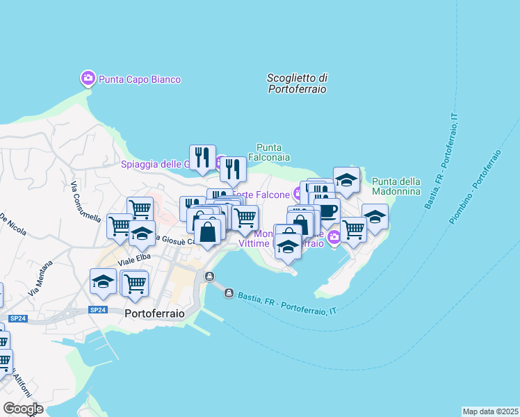 map of restaurants, bars, coffee shops, grocery stores, and more near 35 Via Giuseppe Ninci in Portoferraio