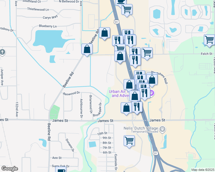 map of restaurants, bars, coffee shops, grocery stores, and more near 2600 Kragspough Court in Holland