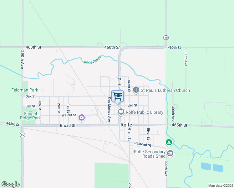 map of restaurants, bars, coffee shops, grocery stores, and more near 600 Garfield Street in Rolfe