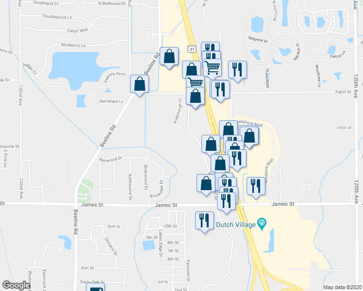 map of restaurants, bars, coffee shops, grocery stores, and more near 2600 Kragspough Court in Holland