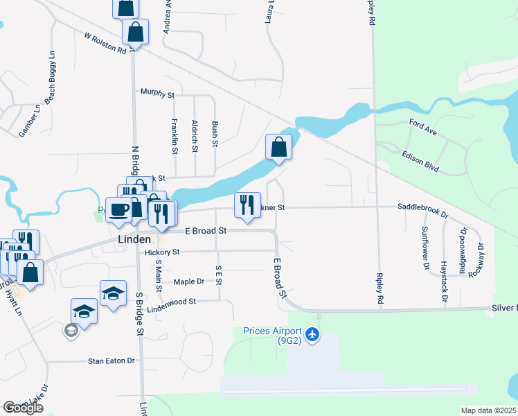 map of restaurants, bars, coffee shops, grocery stores, and more near Tickner Street in Linden