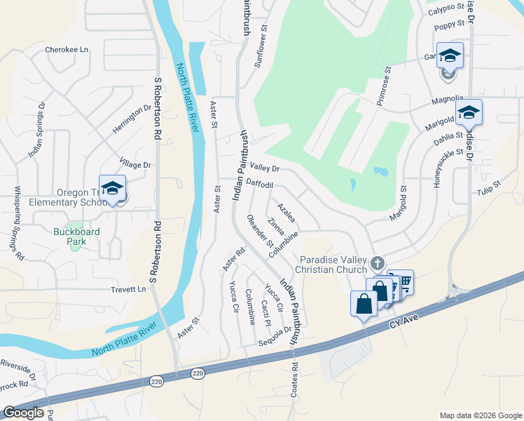 map of restaurants, bars, coffee shops, grocery stores, and more near 344 Zinnia in Casper