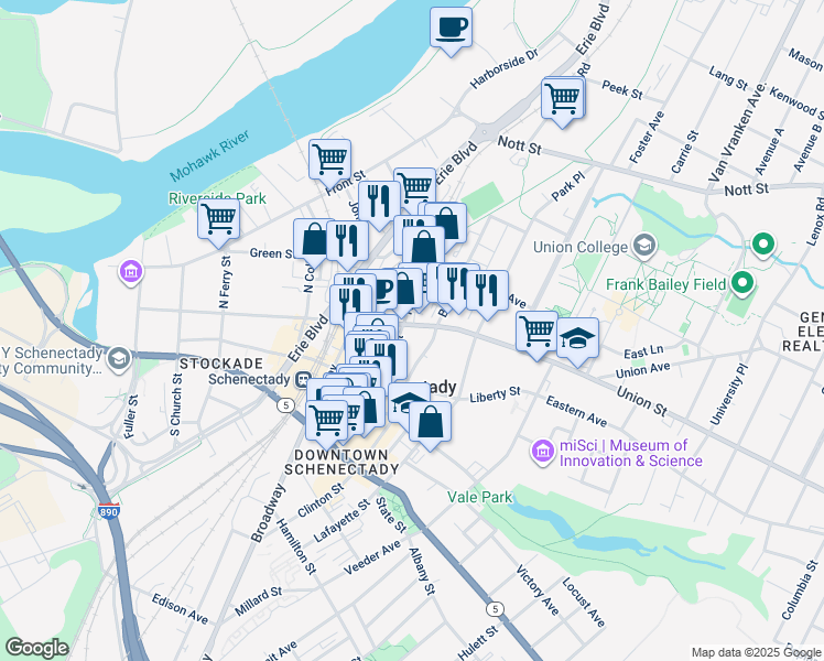 map of restaurants, bars, coffee shops, grocery stores, and more near 508 Union Street in Schenectady