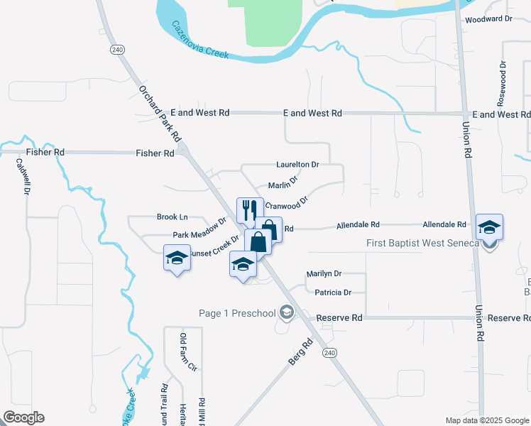 map of restaurants, bars, coffee shops, grocery stores, and more near 113 Cranwood Drive in Buffalo
