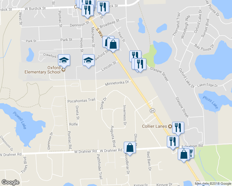 map of restaurants, bars, coffee shops, grocery stores, and more near 617 Doral Drive in Oakland County