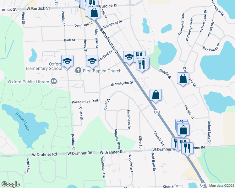 map of restaurants, bars, coffee shops, grocery stores, and more near 617 Doral Drive in Oakland County