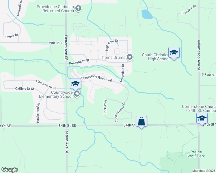 map of restaurants, bars, coffee shops, grocery stores, and more near 975 Dreamfield Drive Southeast in Byron Center