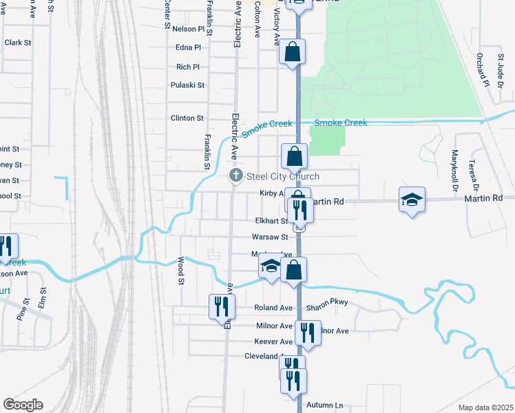 map of restaurants, bars, coffee shops, grocery stores, and more near 19 Monroe Street in Lackawanna