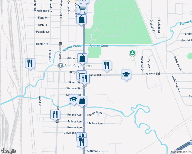 map of restaurants, bars, coffee shops, grocery stores, and more near 47 Martin Road in Buffalo