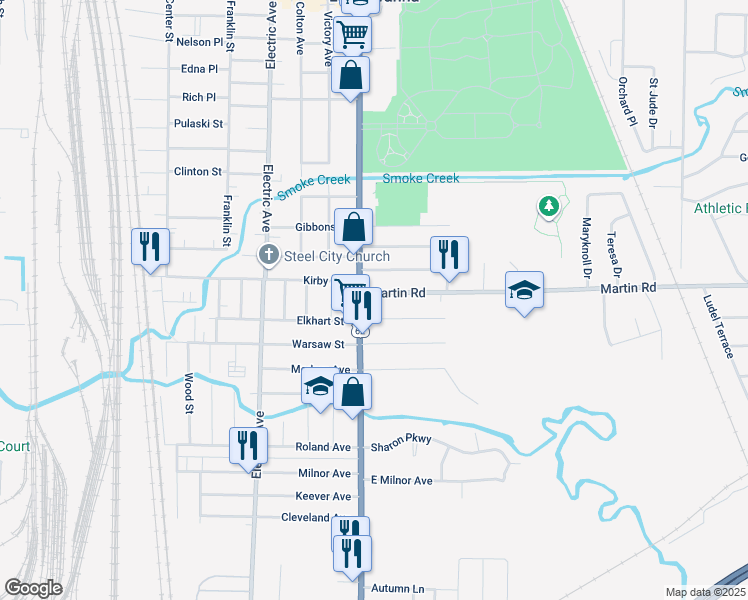 map of restaurants, bars, coffee shops, grocery stores, and more near 15 Martin Road in Lackawanna
