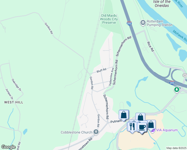 map of restaurants, bars, coffee shops, grocery stores, and more near 7 Bluff Road in Schenectady