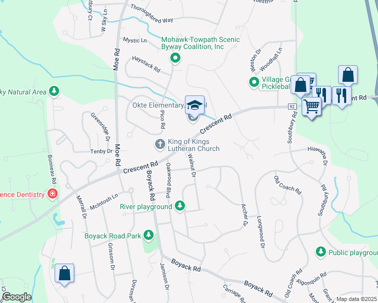 map of restaurants, bars, coffee shops, grocery stores, and more near 100 Walnut Drive in Saratoga County