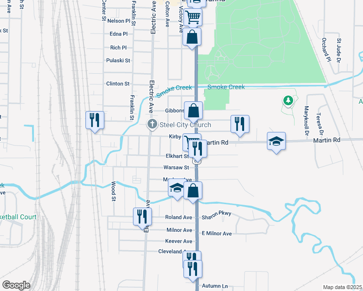 map of restaurants, bars, coffee shops, grocery stores, and more near 10 Saint James Place in Lackawanna