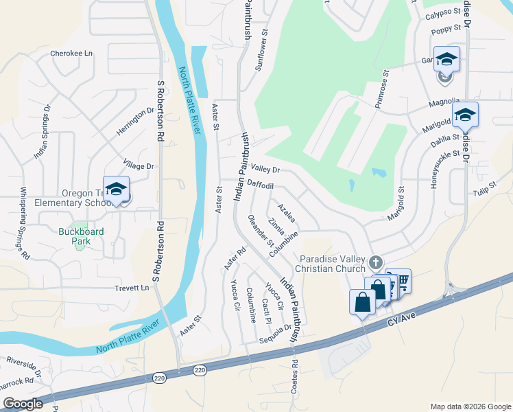 map of restaurants, bars, coffee shops, grocery stores, and more near 344 Zinnia in Casper