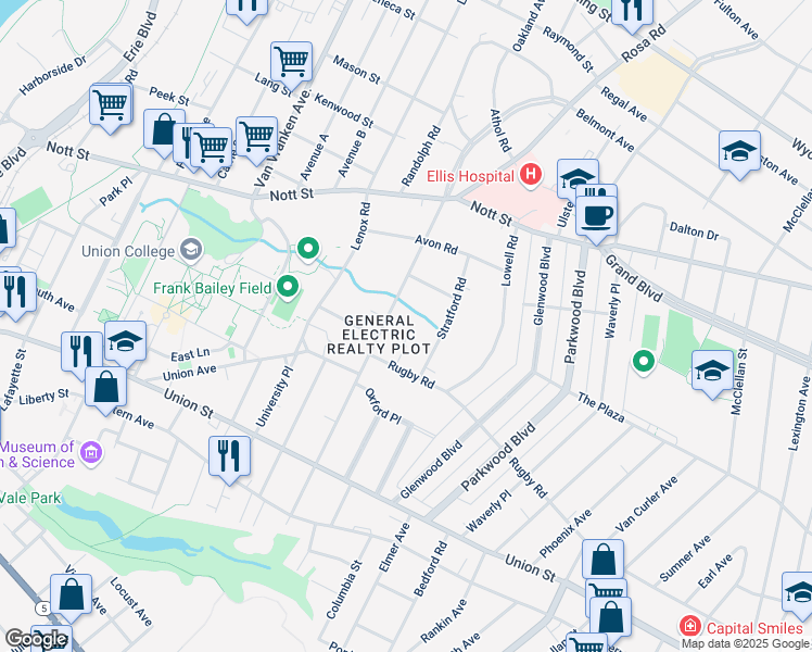map of restaurants, bars, coffee shops, grocery stores, and more near 1226 Wendell Avenue in Schenectady