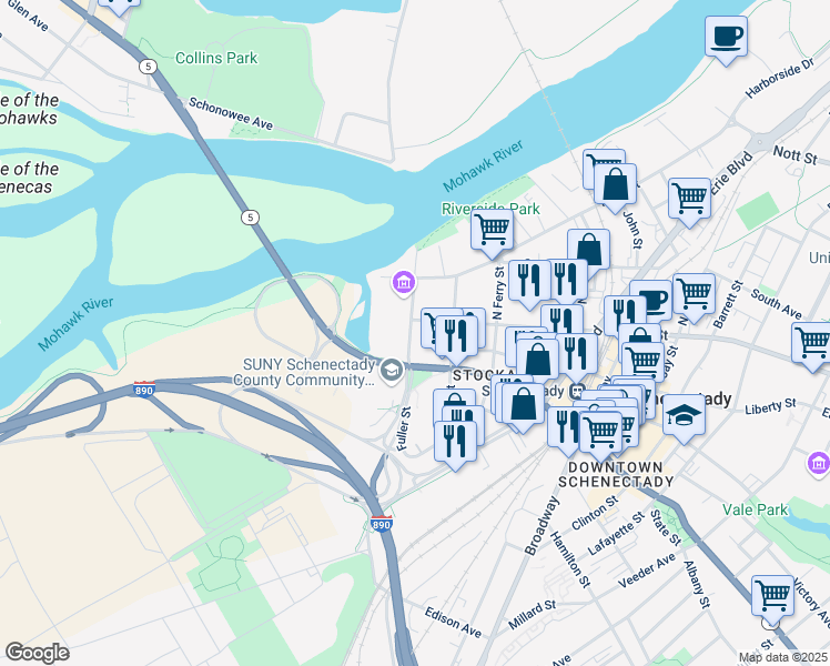 map of restaurants, bars, coffee shops, grocery stores, and more near 8 Union Street in Schenectady
