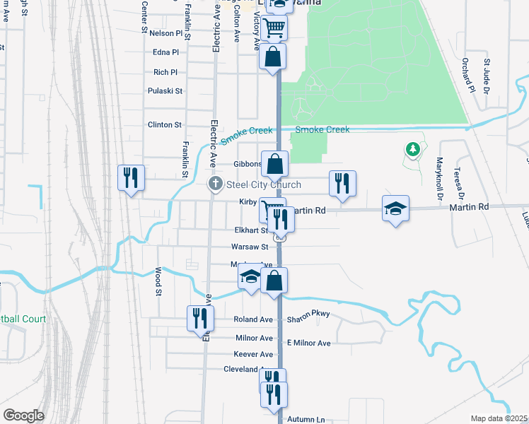 map of restaurants, bars, coffee shops, grocery stores, and more near 10 Saint James Place in Lackawanna