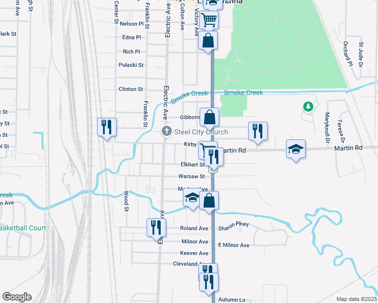 map of restaurants, bars, coffee shops, grocery stores, and more near 19 Monroe Street in Lackawanna