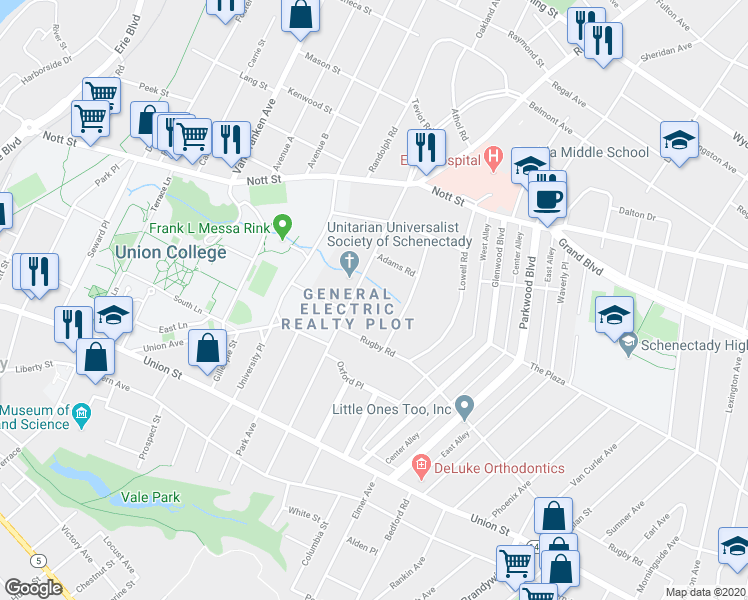 map of restaurants, bars, coffee shops, grocery stores, and more near 1204 Wendell Avenue in Schenectady