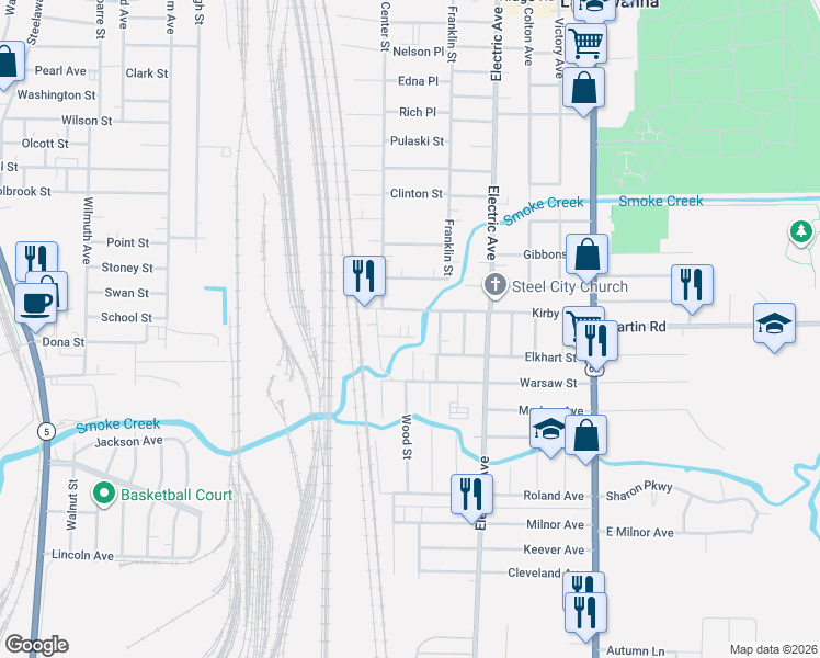map of restaurants, bars, coffee shops, grocery stores, and more near 25 Home Place in Buffalo