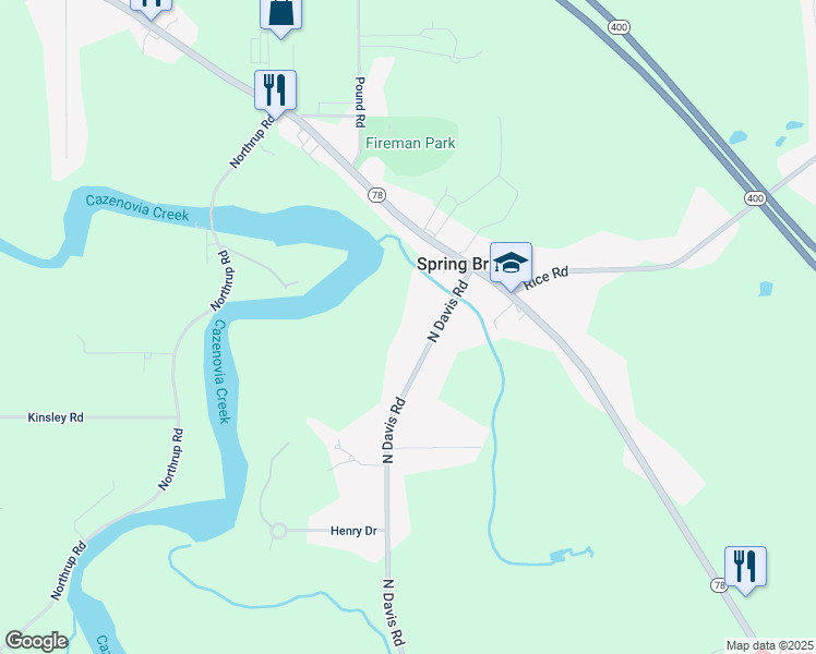 map of restaurants, bars, coffee shops, grocery stores, and more near 290 North Davis Road in Erie County