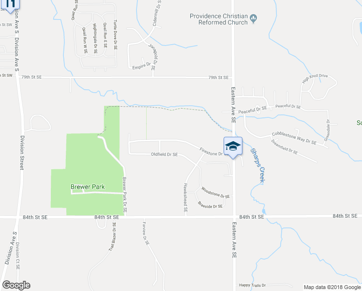map of restaurants, bars, coffee shops, grocery stores, and more near 632 Firestone Drive Southeast in Byron Center