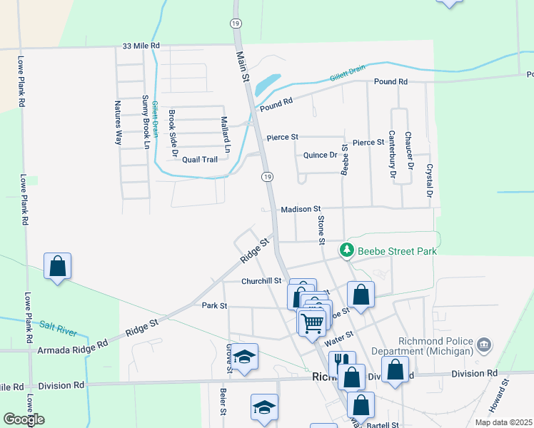 map of restaurants, bars, coffee shops, grocery stores, and more near 69881 Main Street in Richmond
