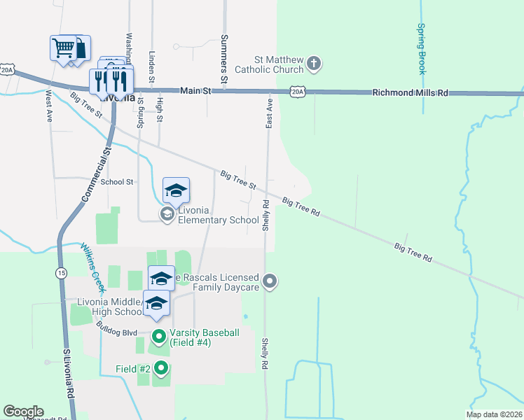 map of restaurants, bars, coffee shops, grocery stores, and more near 21 Shelly Road in Livonia