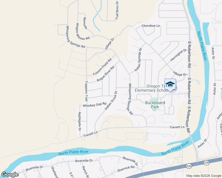 map of restaurants, bars, coffee shops, grocery stores, and more near 3257 Quivera River Road in Casper