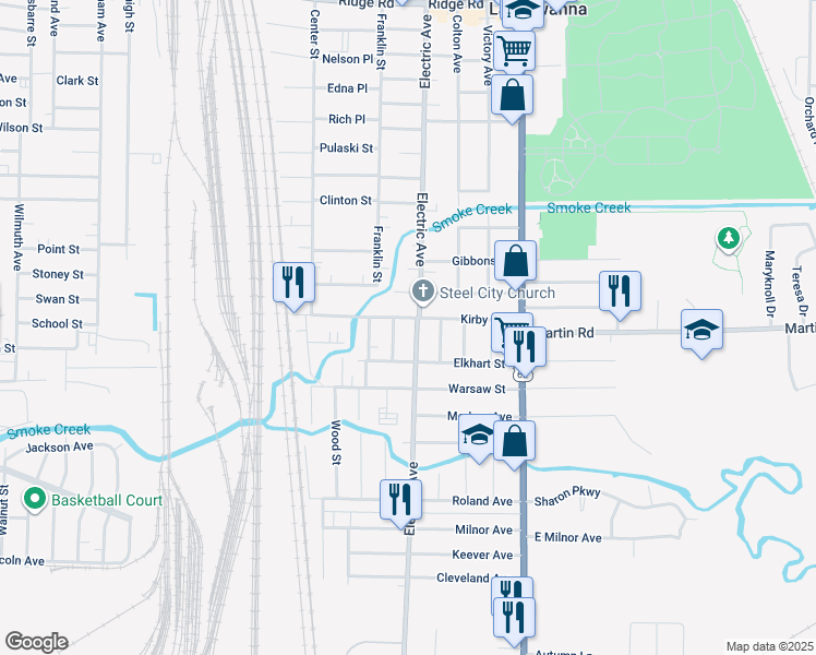 map of restaurants, bars, coffee shops, grocery stores, and more near 117 Kirby Avenue in Buffalo
