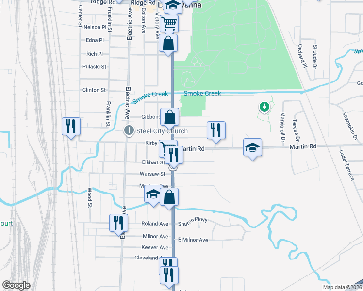 map of restaurants, bars, coffee shops, grocery stores, and more near 15 Martin Road in Lackawanna