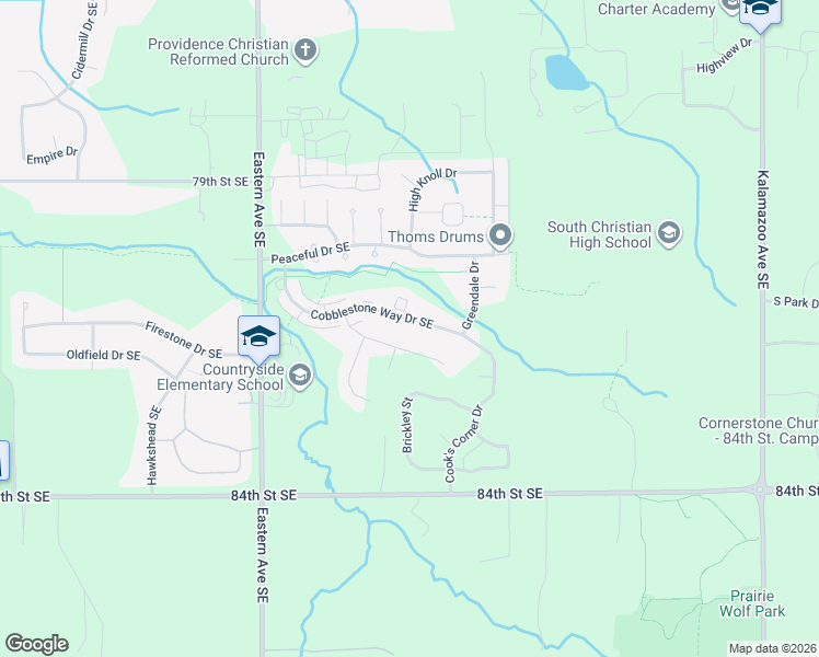 map of restaurants, bars, coffee shops, grocery stores, and more near 975 Dreamfield Drive Southeast in Byron Center