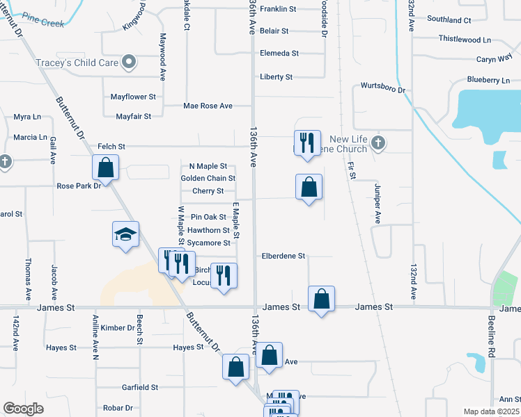 map of restaurants, bars, coffee shops, grocery stores, and more near 605 136th Avenue in Holland