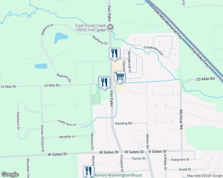 map of restaurants, bars, coffee shops, grocery stores, and more near 70790 Van Dyke Road in Macomb County