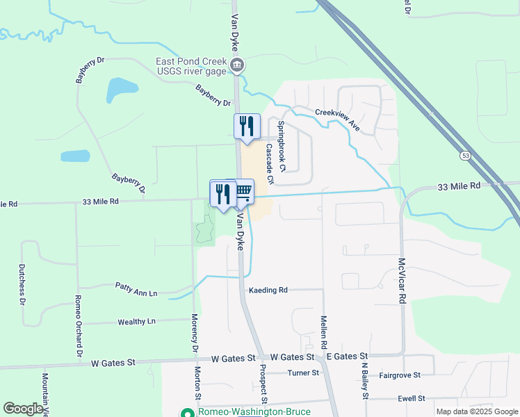 map of restaurants, bars, coffee shops, grocery stores, and more near 70920 Van Dyke in Macomb County