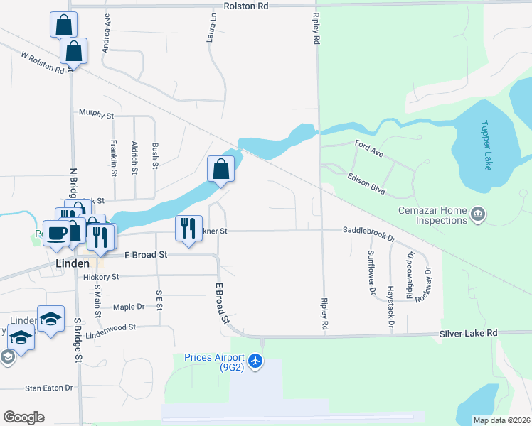 map of restaurants, bars, coffee shops, grocery stores, and more near 717 Tickner Street in Linden