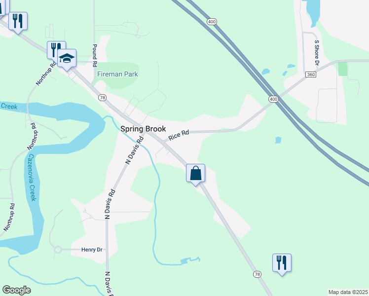 map of restaurants, bars, coffee shops, grocery stores, and more near 6481 Seneca Street in Erie County