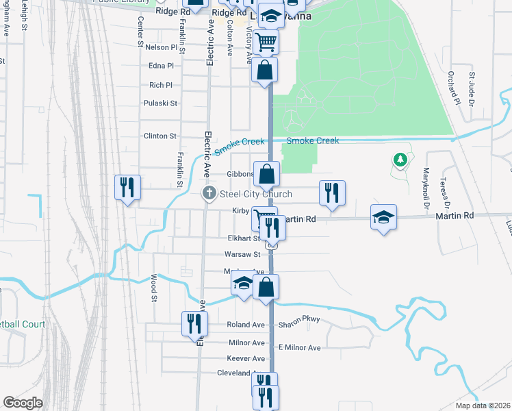 map of restaurants, bars, coffee shops, grocery stores, and more near 74 Saint Johns Place in Lackawanna