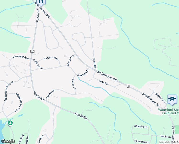 map of restaurants, bars, coffee shops, grocery stores, and more near 1 Suncrest Drive in Waterford