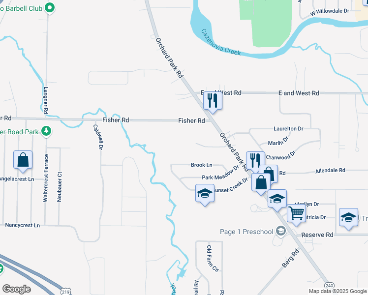 map of restaurants, bars, coffee shops, grocery stores, and more near 1187 Orchard Park Road in West Seneca