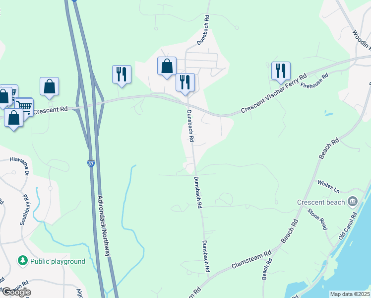 map of restaurants, bars, coffee shops, grocery stores, and more near 56 Dunsbach Road in Saratoga County