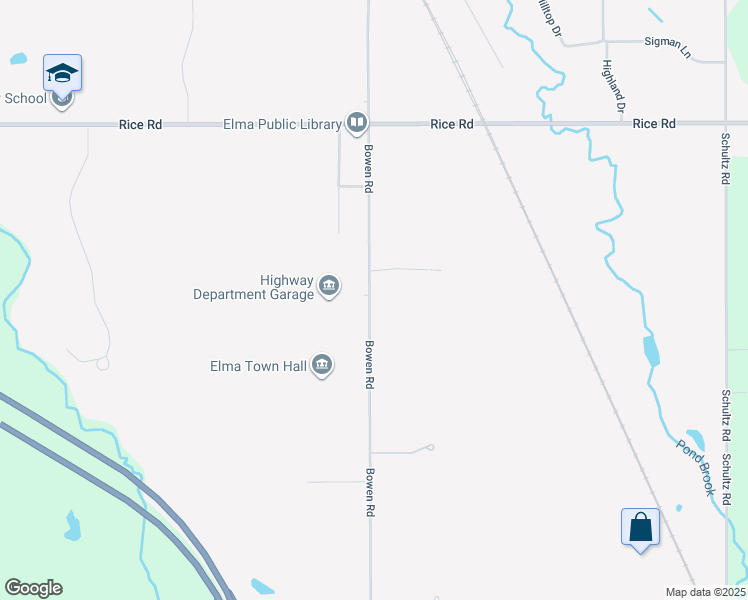map of restaurants, bars, coffee shops, grocery stores, and more near 1681 Bowen Road in Elma Center