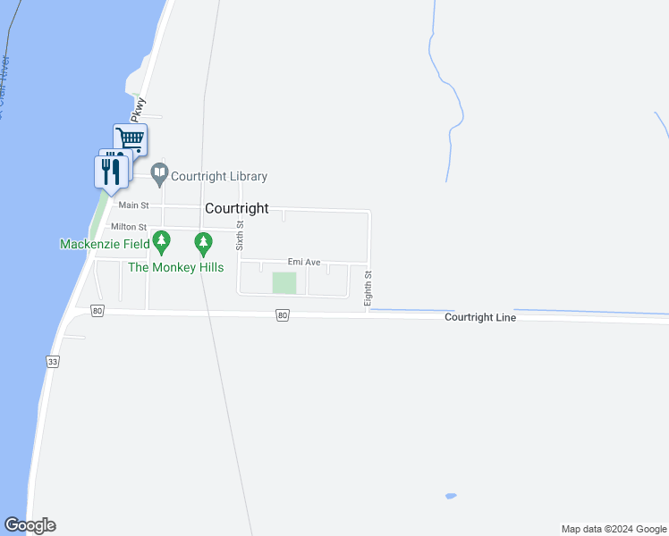 map of restaurants, bars, coffee shops, grocery stores, and more near 1578 Karen Court in Courtright