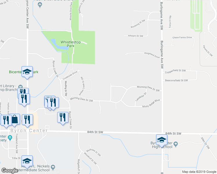 map of restaurants, bars, coffee shops, grocery stores, and more near 8121 Cool Ridge Drive Southwest in Byron Center
