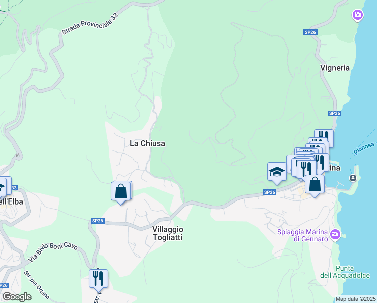 map of restaurants, bars, coffee shops, grocery stores, and more near 49 Salita Belvedere in Cavo