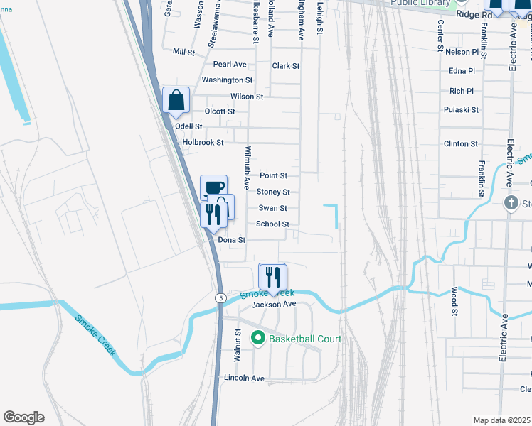 map of restaurants, bars, coffee shops, grocery stores, and more near 111 Swan Street in Lackawanna