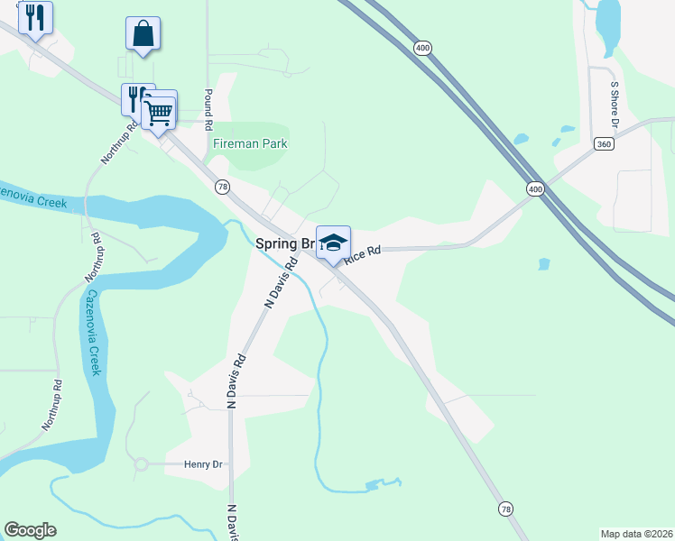 map of restaurants, bars, coffee shops, grocery stores, and more near 31 Rice Road in Erie County