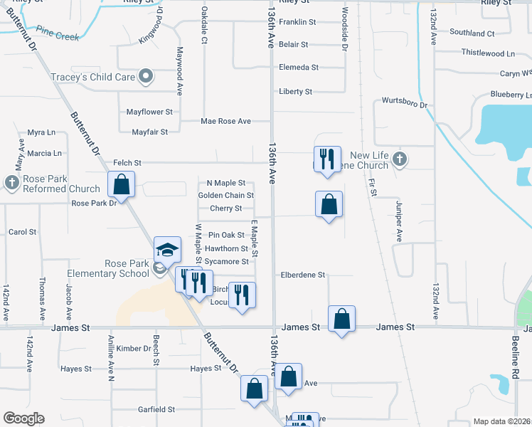 map of restaurants, bars, coffee shops, grocery stores, and more near 646 136th Avenue in Holland